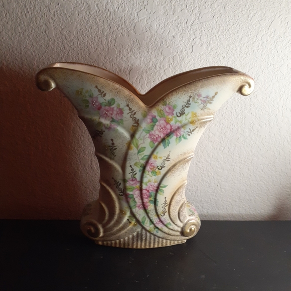 EXQUISITE VTG Abingdon Pottery 9" Handpainted Fan Vase. - Picture 8 of 8